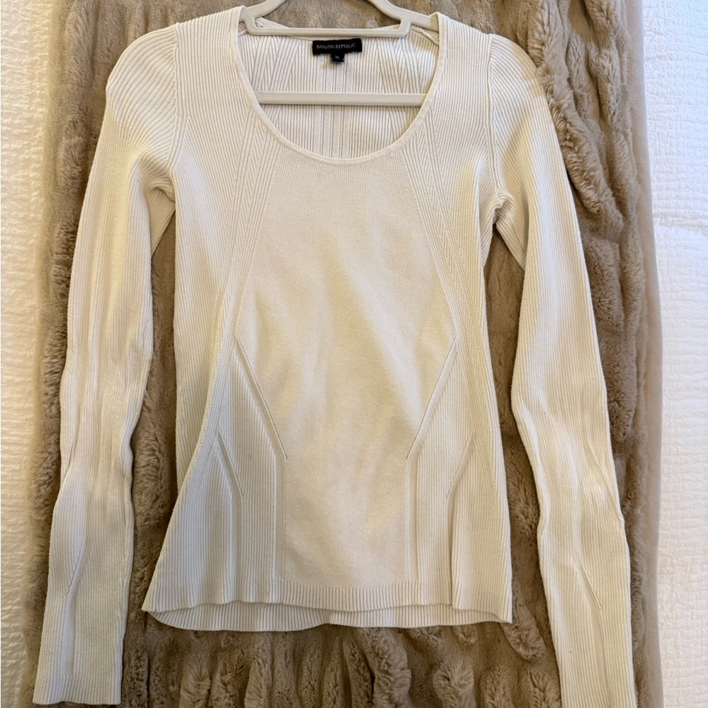 White Long Sleeve Ribbed Sweater